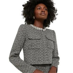 New Self Portrait Black Herringbone embellished jacket Black UK 8 / US 4 $915